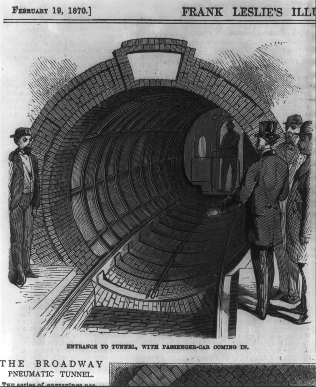 The Broadway pneumatic tunnel with the passenger car arriving