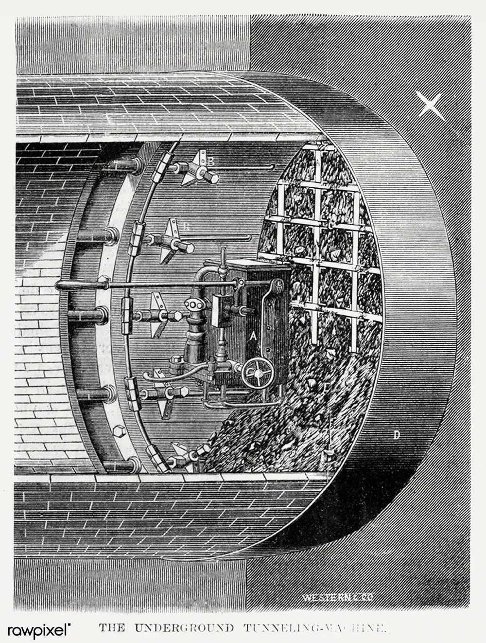 Beach's hydraulic tunneling shield boring beneath Broadway