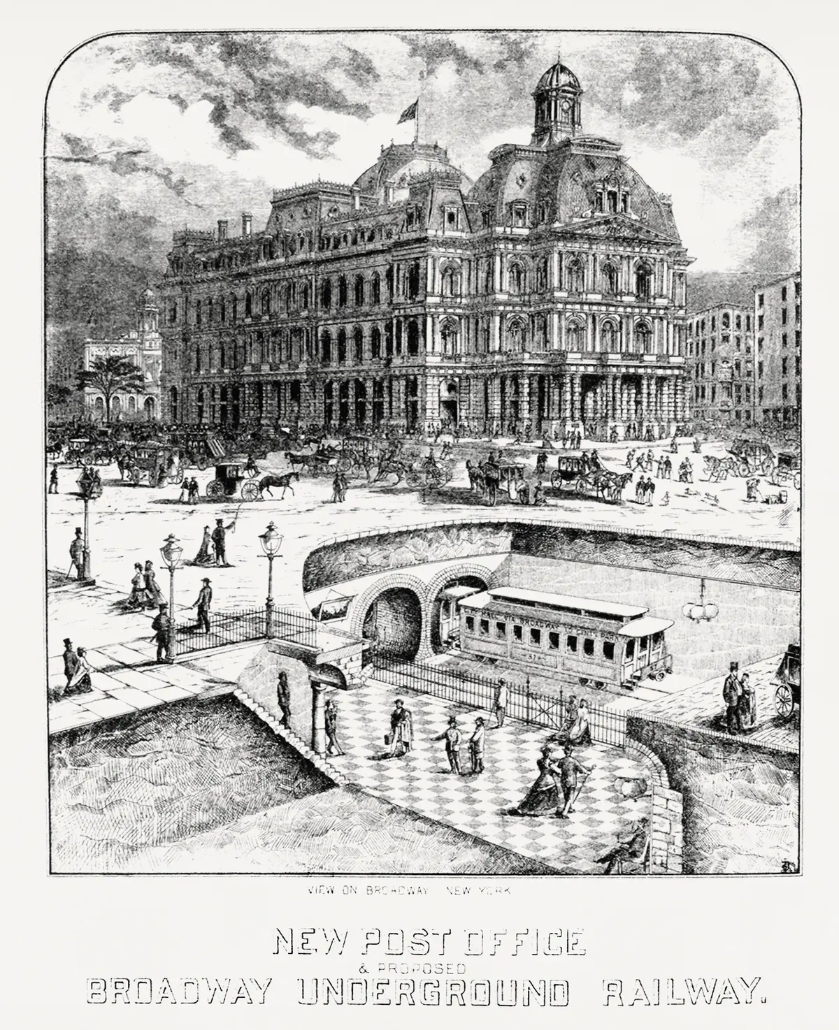 The Broadway Underground Railway station and street above, New York City