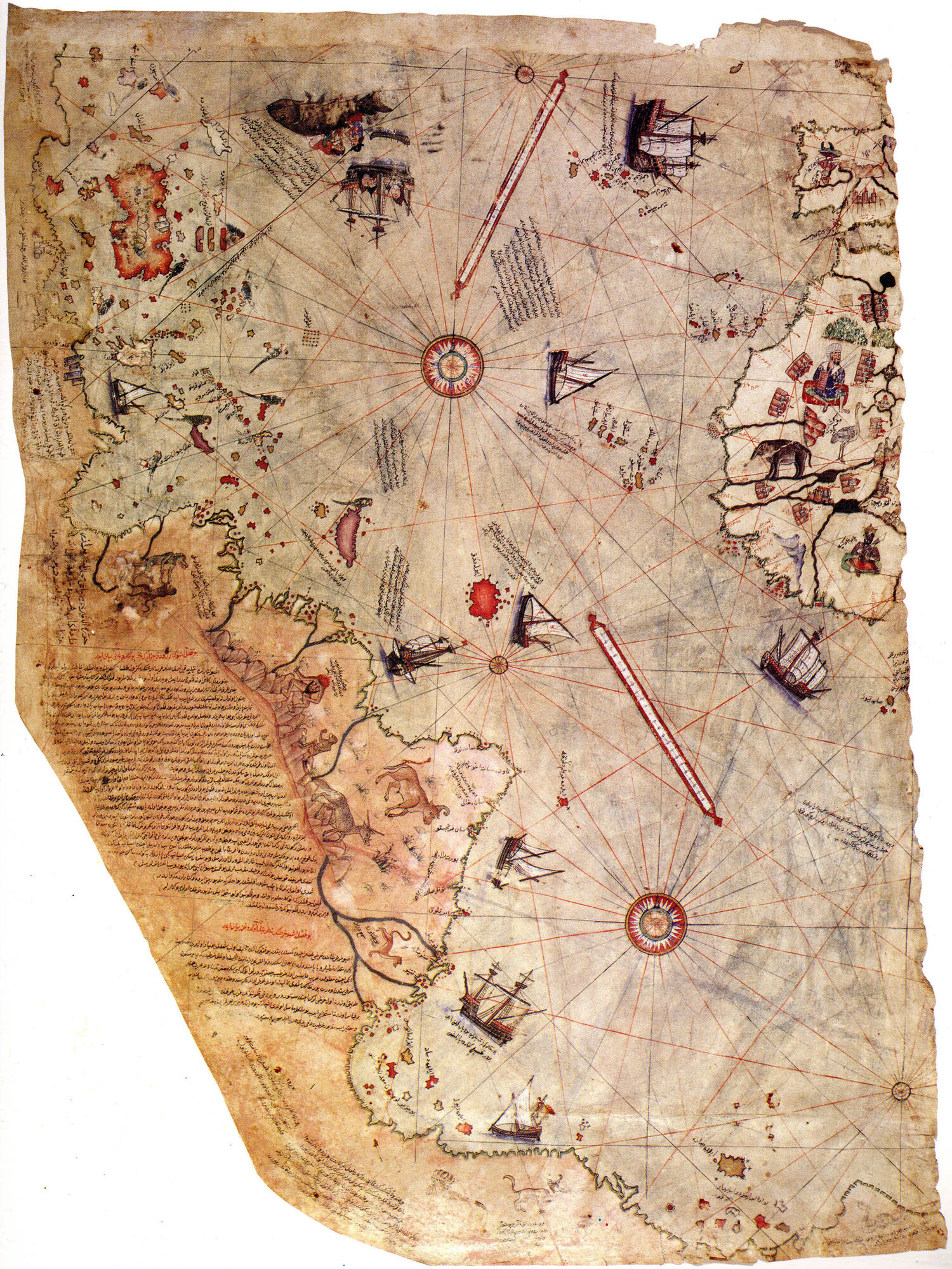 Piri Reis Map, 1513 — surviving western fragment on gazelle skin